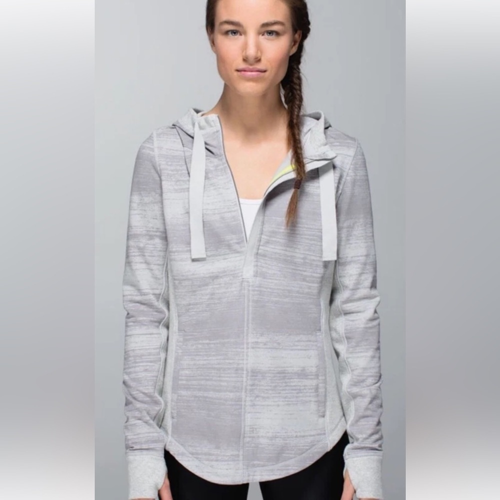 Lululemon Post Sweat Pullover Gray French Terry Hooded Half Zip Size 6